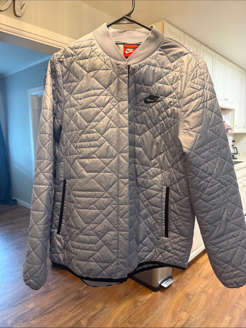Nike Quilted Jacket - Light Gray with Black Swoosh